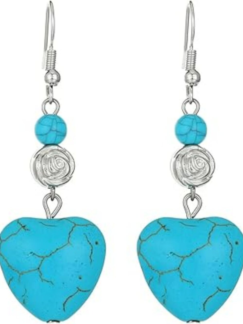Turquoise Heart Earrings for Women Bohemian Dangle Drop Statement Chunky‎ Set